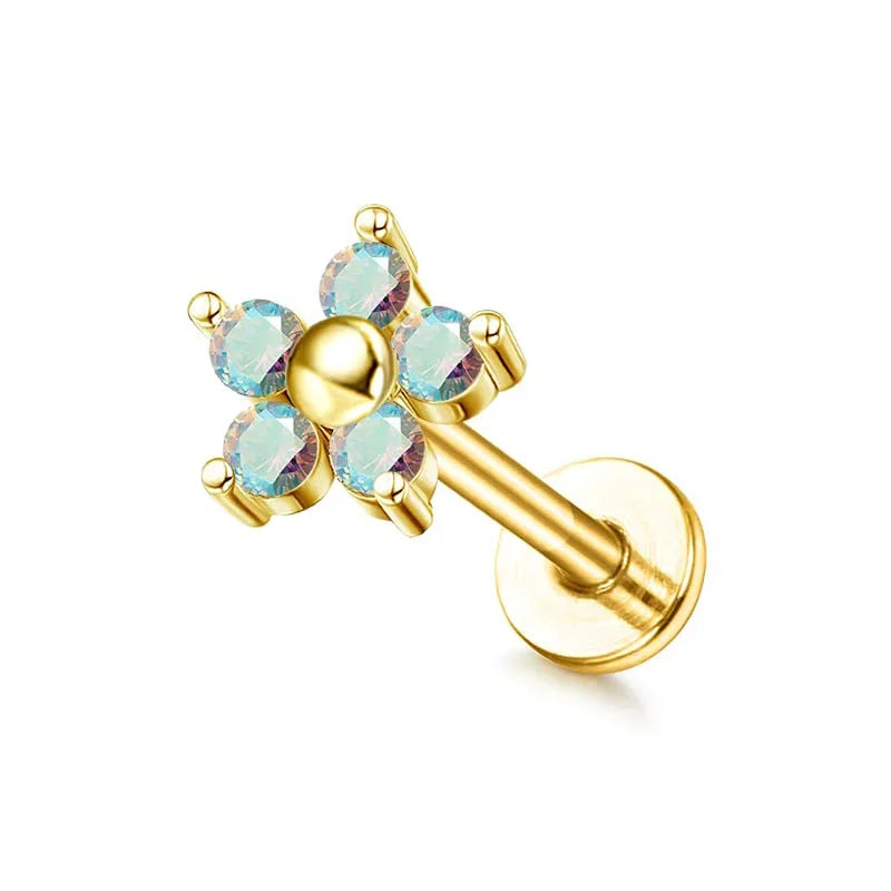 16G Stainless Steel Cartilage Earrings for Women - Flat Back Butterfly Moon Flower Helix & Tragus Piercing Jewelry