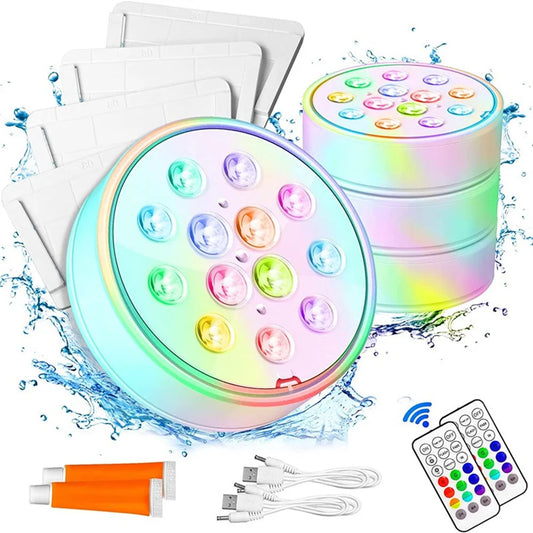 Rechargeable Submersible LED Pool Lights with Remote IP68 Waterproof Multi-Color for Decor