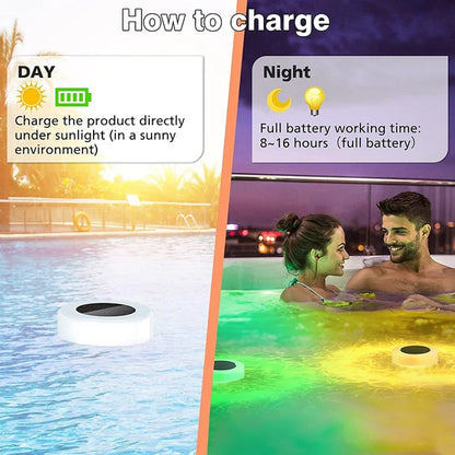 Solar Pool Floating Dispenser Swimming Pool Chlorine Floater Bromine Tablets Floating Submersible Dispenser with Colorful Light for Spa Tub