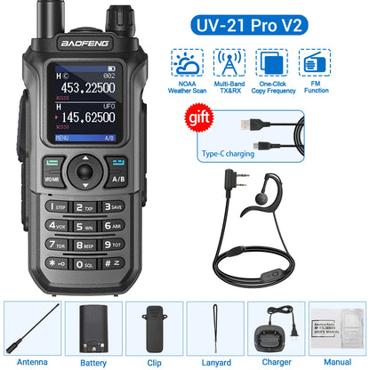 Baofeng UV-21 Pro V2 Wireless Walkie-Talkie Frequency Tri Band Powerful Waterproof Long Range UV-5R 22Pro S22 Type-C Two Way Radio