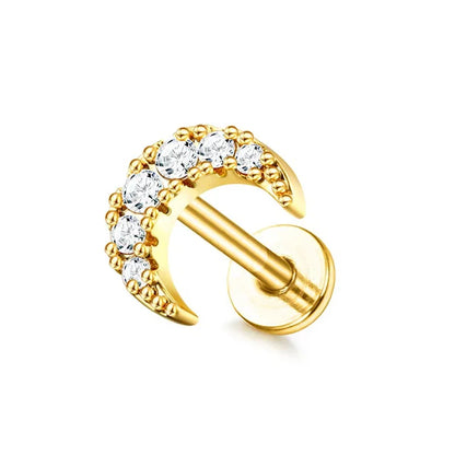 16G Stainless Steel Cartilage Earrings for Women - Flat Back Butterfly Moon Flower Helix & Tragus Piercing Jewelry