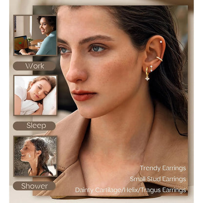 2-Pcs Surgical Stainless Steel Earrings for Sensitive Ears - Dainty Flat Back Studs & Hoops for Women - Perfect for Cartilage Piercings