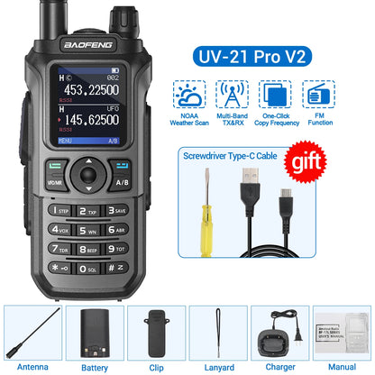 Baofeng UV-21 Pro V2 Wireless Walkie-Talkie Frequency Tri Band Powerful Waterproof Long Range UV-5R 22Pro S22 Type-C Two Way Radio
