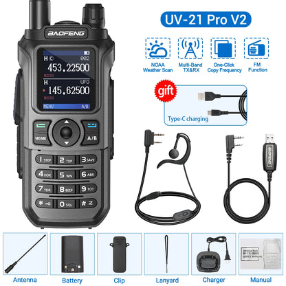 Baofeng UV-21 Pro V2 Wireless Walkie-Talkie Frequency Tri Band Powerful Waterproof Long Range UV-5R 22Pro S22 Type-C Two Way Radio