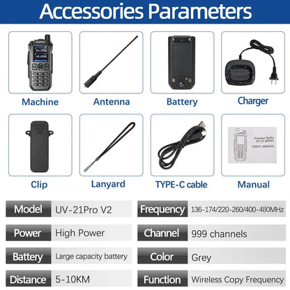 Baofeng UV-21 Pro V2 Wireless Walkie-Talkie Frequency Tri Band Powerful Waterproof Long Range UV-5R 22Pro S22 Type-C Two Way Radio