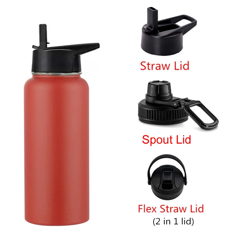 12oz 18oz 32oz 40oz Large Capacity Water Bottle Travel Sport Thermal Flask Straw Stainless Steel Vacuum Insulated Hydrated Thermos Mug