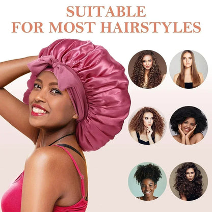 Set of 3 Satin Silk Sleep Bonnets for Women - Extra Large Bonnet with Tie Band for Curly Hair and Braids