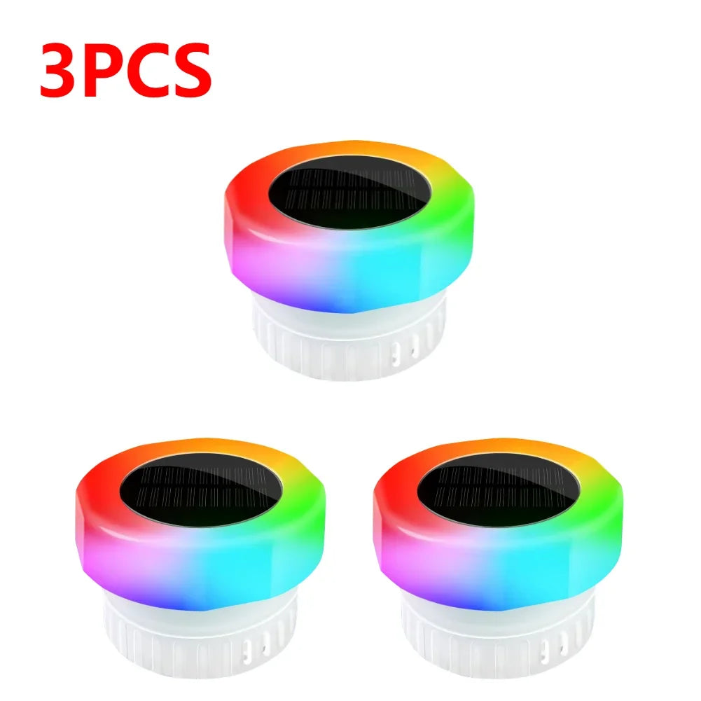 Solar Pool Floating Dispenser Swimming Pool Chlorine Floater Bromine Tablets Floating Submersible Dispenser with Colorful Light for Spa Tub