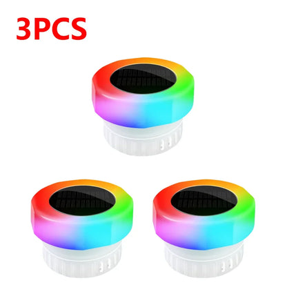 Solar Pool Floating Dispenser Swimming Pool Chlorine Floater Bromine Tablets Floating Submersible Dispenser with Colorful Light for Spa Tub
