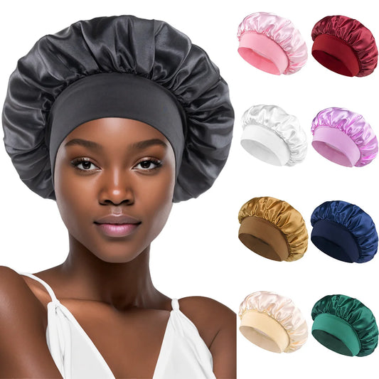 Extra Large Satin Hair Bonnet - Silk Sleep Cap with Soft Elastic Band for Women's Hair Care