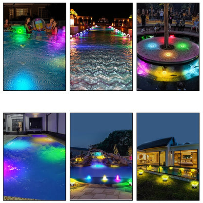 Solar Submersible LED Pool Lights, Color Changing RGB Lamps, Underwater Above ground Side