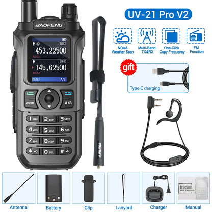 Baofeng UV-21 Pro V2 Wireless Walkie-Talkie Frequency Tri Band Powerful Waterproof Long Range UV-5R 22Pro S22 Type-C Two Way Radio