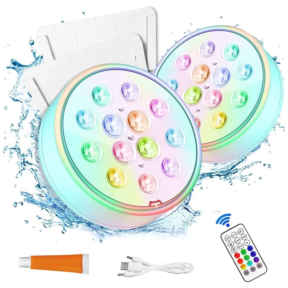 Rechargeable Submersible LED Pool Lights with Remote IP68 Waterproof Multi-Color for Decor