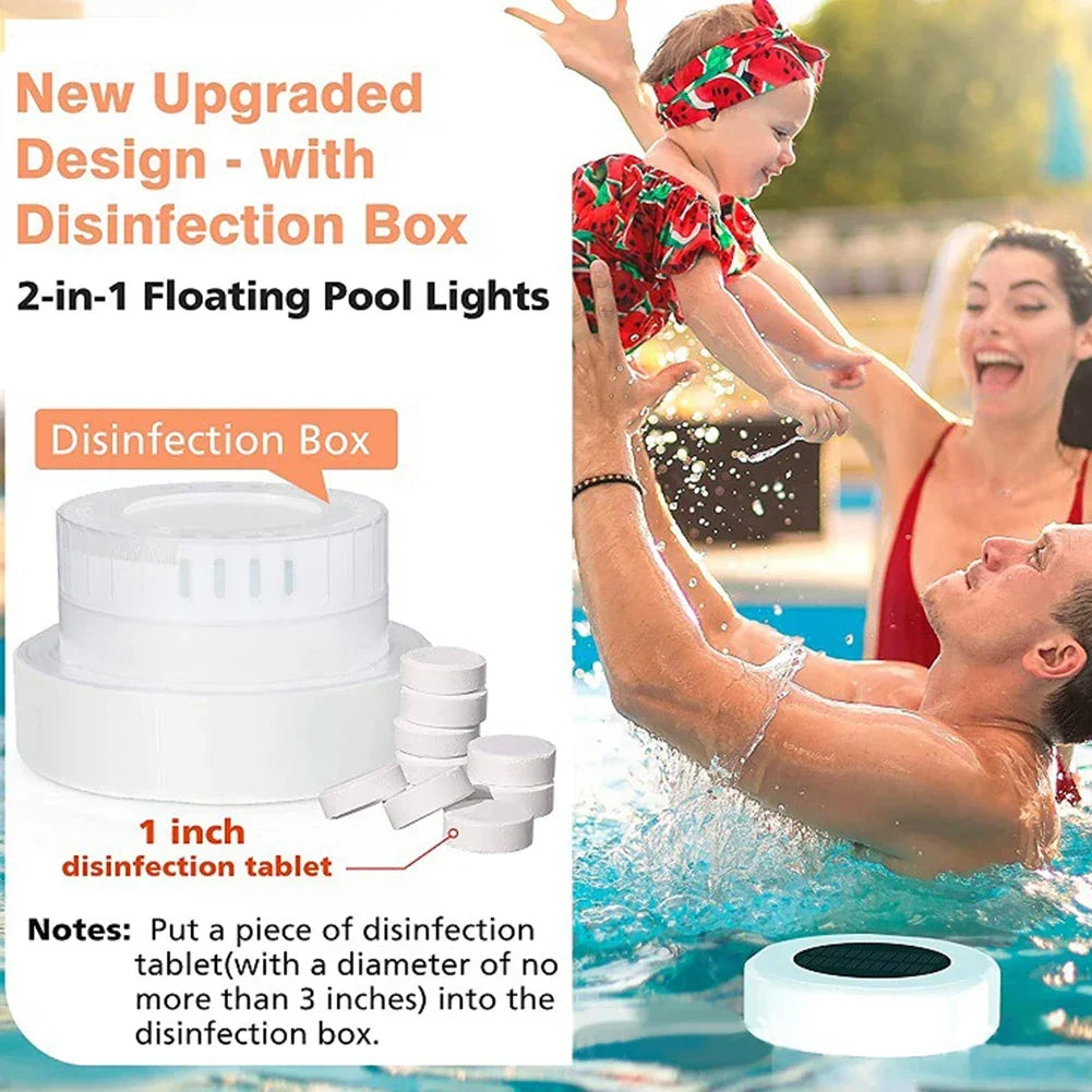 Solar Pool Floating Dispenser Swimming Pool Chlorine Floater Bromine Tablets Floating Submersible Dispenser with Colorful Light for Spa Tub
