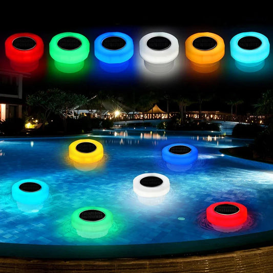 Solar Pool Floating Dispenser Swimming Pool Chlorine Floater Bromine Tablets Floating Submersible Dispenser with Colorful Light for Spa Tub