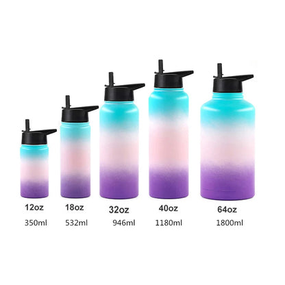 12oz 18oz 32oz 40oz Large Capacity Water Bottle Travel Sport Thermal Flask Straw Stainless Steel Vacuum Insulated Hydrated Thermos Mug