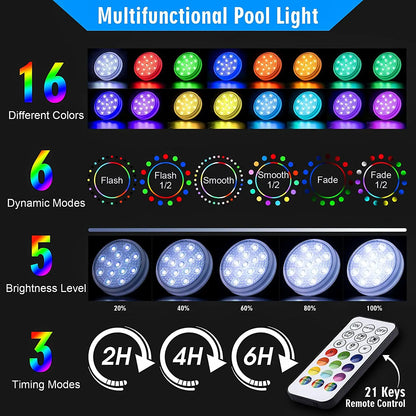Rechargeable Underwater Submersible Pool Lights with Remote IP68 Waterproof Color Changing Led Floating Lights for Hot Tub Bath