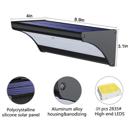 60/48Led Outdoor Solar Wall Light Solar Flood Lights Motion Sensor Waterproof Wall Lamp Metal Housing 1100LM for Garden Lighting