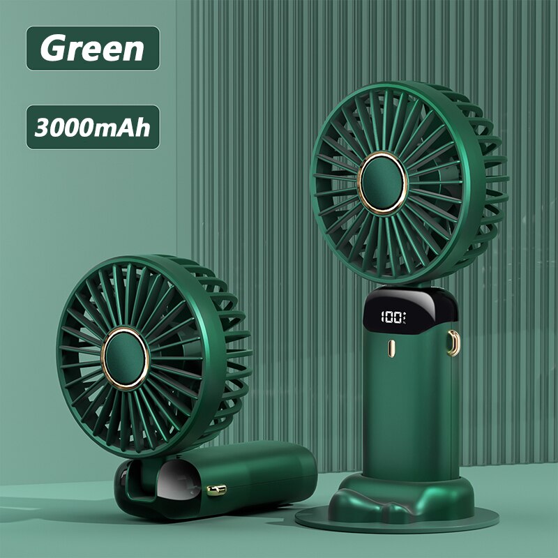 Handheld Portable Rechargeable Mini Fan, USB Fold Office Desktop Multifunctional Double Battery 3000mAh Electric With Neck Lanyard