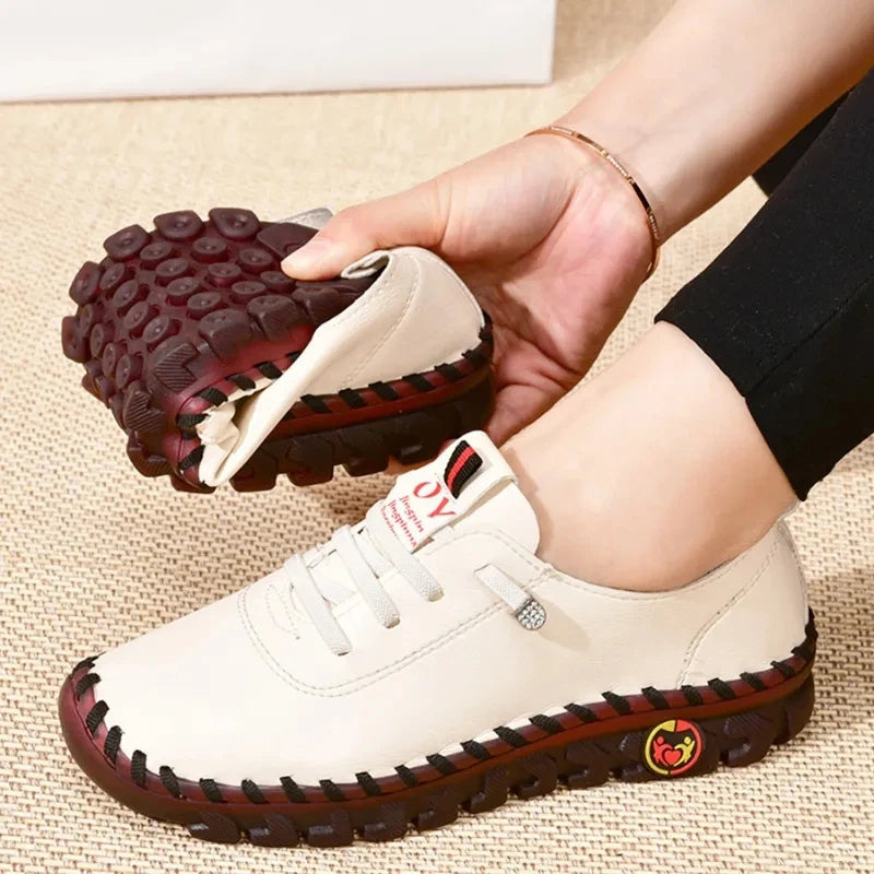 Women Shoes Leather Sneakers Loafers Shoes for Women Comfortable Slip on Shoes Hand Sewing Thread Mom Shoes Zapatillas De Mujer