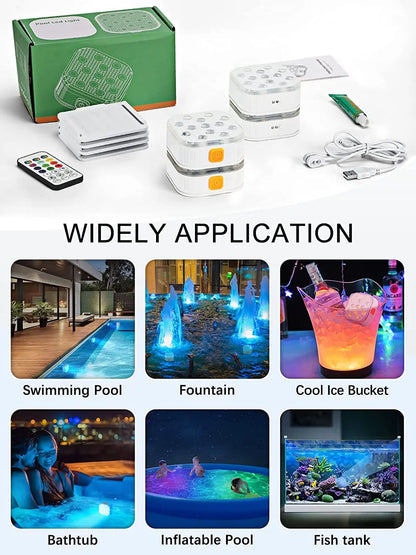 Underwater Lights LED Submersible Pool Light Rechargeable Swimming Pool Decor Lighting With Remote Control Timer Color Changing