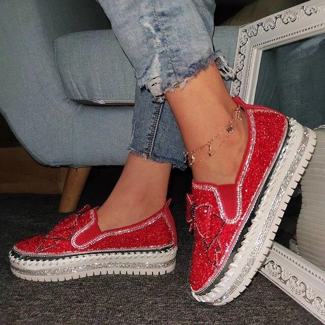 Women's Rhinestone Slip On Loafers