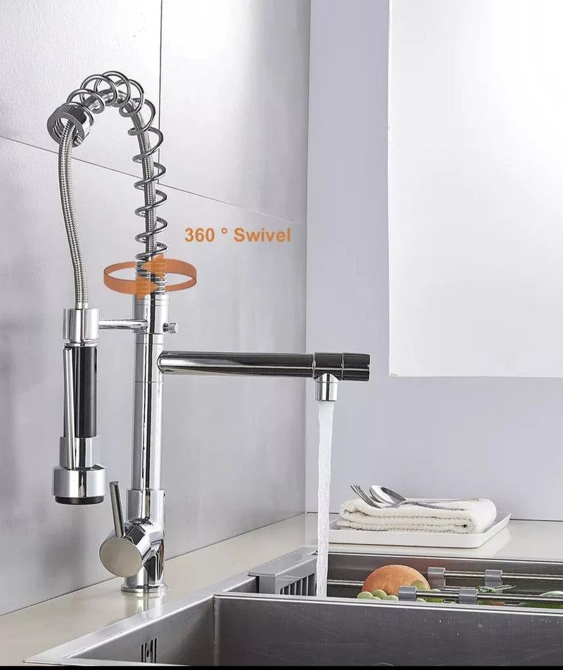 Chrome Kitchen Faucet Swivel Single Handle Sink Pull Down Sprayer Mixer Tap