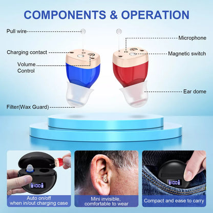 1 Pair Of Digital Hearing Aid Severe Loss Rechargeable Invisible ITE Ear Aids