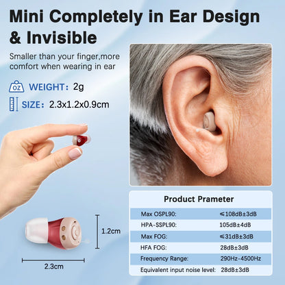Rechargeable Hearing Aids Mini ITE Hearing Amplifier Sound Enhance L/R