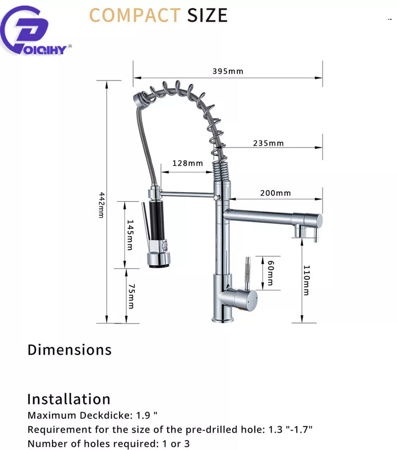 Chrome Kitchen Faucet Swivel Single Handle Sink Pull Down Sprayer Mixer Tap