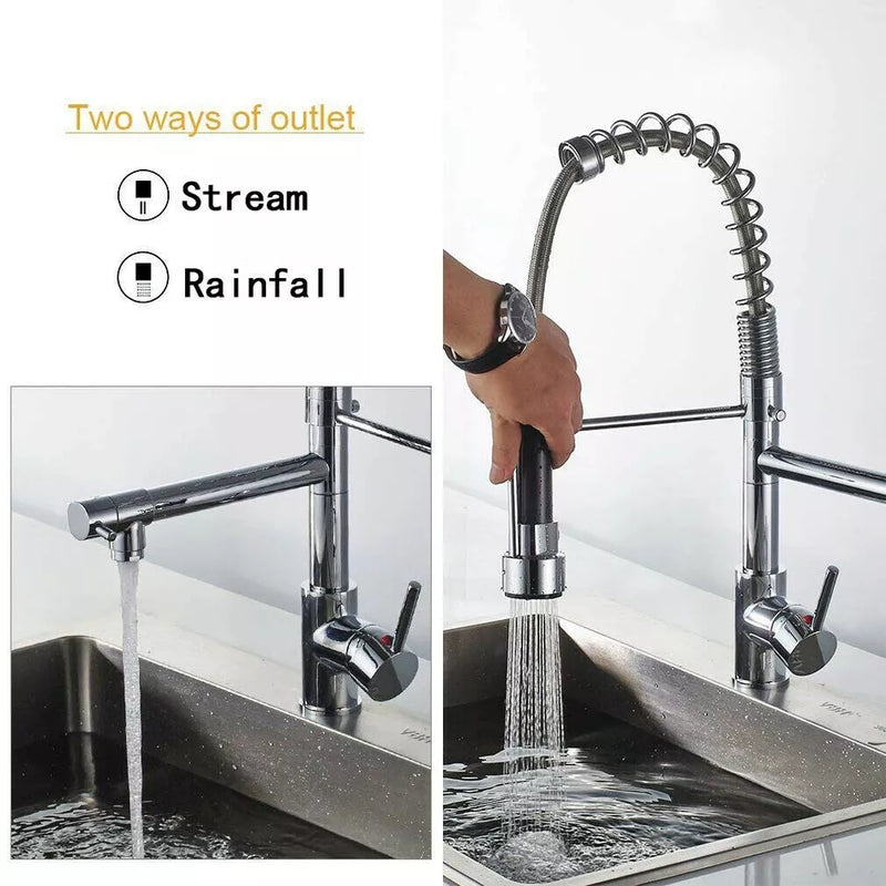 Chrome Kitchen Faucet Swivel Single Handle Sink Pull Down Sprayer Mixer Tap