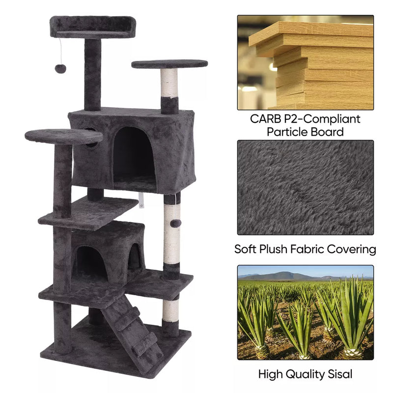 55" STURDY Cat Tree Tower Activity Center Large Playing House Condo For Rest