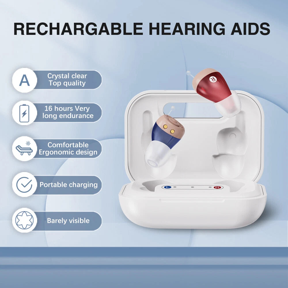 Rechargeable Hearing Aids Mini ITE Hearing Amplifier Sound Enhance L/R