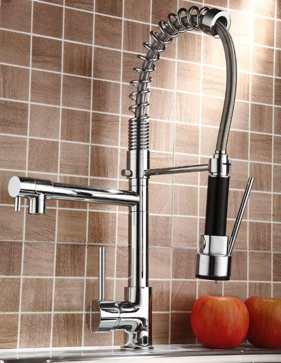 Chrome Kitchen Faucet Swivel Single Handle Sink Pull Down Sprayer Mixer Tap