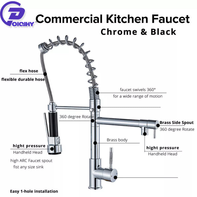 Chrome Kitchen Faucet Swivel Single Handle Sink Pull Down Sprayer Mixer Tap