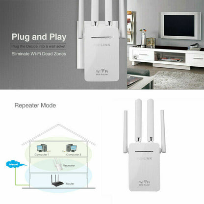Strong 1200Mbps WiFi Range Extender Repeater Wireless Amplifier Router Signal Booster