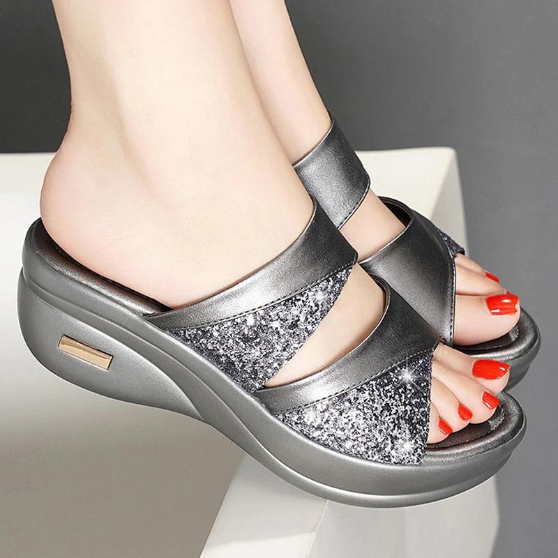 Women Sequined  Wedges Platform Sandals