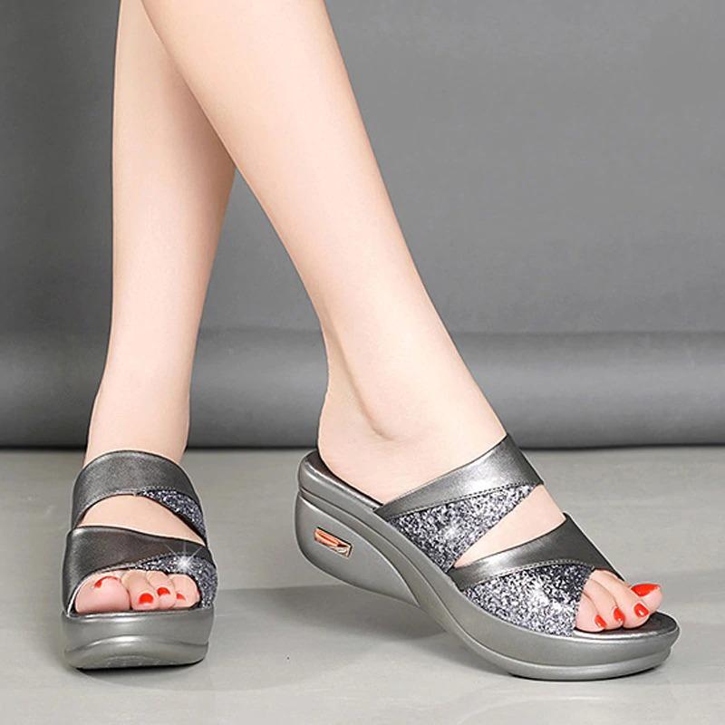 Women Sequined  Wedges Platform Sandals