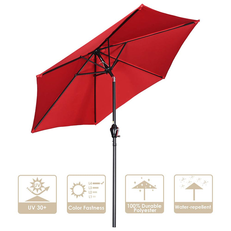 Patio Umbrella 7.5' Tilt Outdoor Umbrella Crank Lift 6-Rib