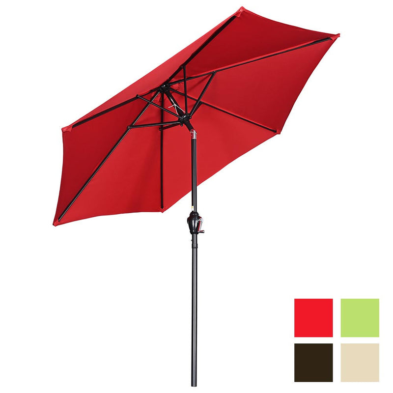 Patio Umbrella 7.5' Tilt Outdoor Umbrella Crank Lift 6-Rib