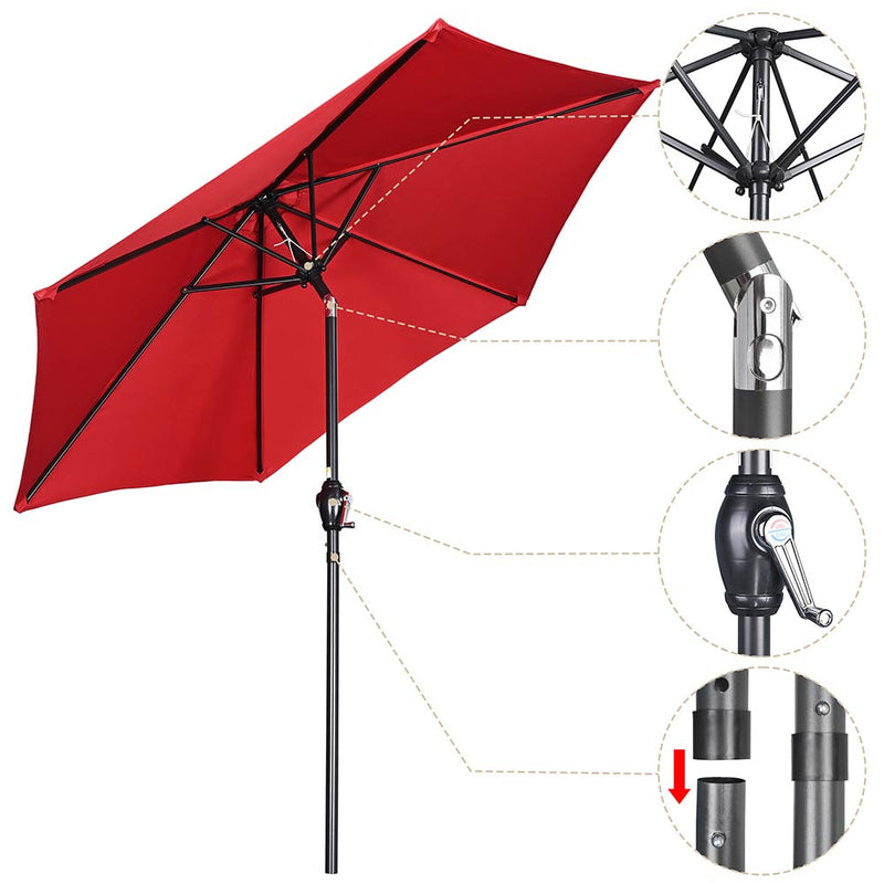 Patio Umbrella 7.5' Tilt Outdoor Umbrella Crank Lift 6-Rib