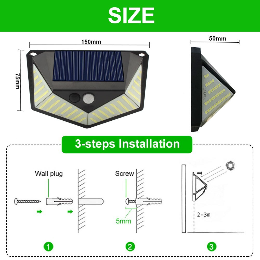 Outdoor Solar Light - Wall Light 100 LEDs Wireless Solar Motion Sensor Security Lights with 270° Wide Angle IP65 Waterproof