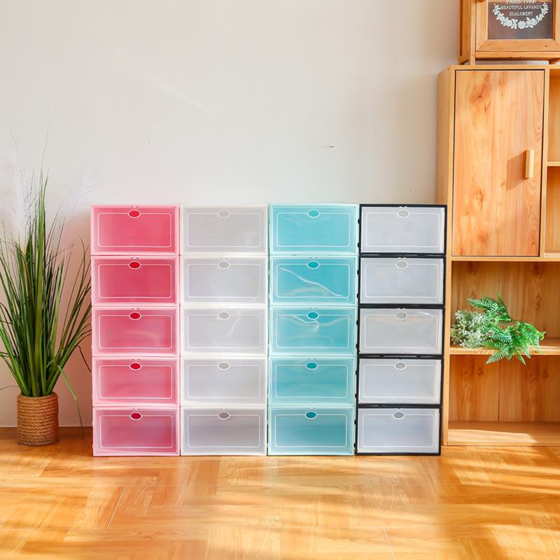 Shoe Storage Cabinet Rack, 6pcs Fold Plastic Shoe Boxes Storage Box Dustproof Shoe Organizer Box Superimposed Combination Shoe Cabinet