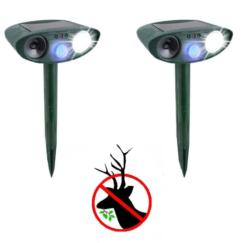 2Pcs Ultrasonic Deer Repeller, Solar Powered Repellent Plants Deterrent