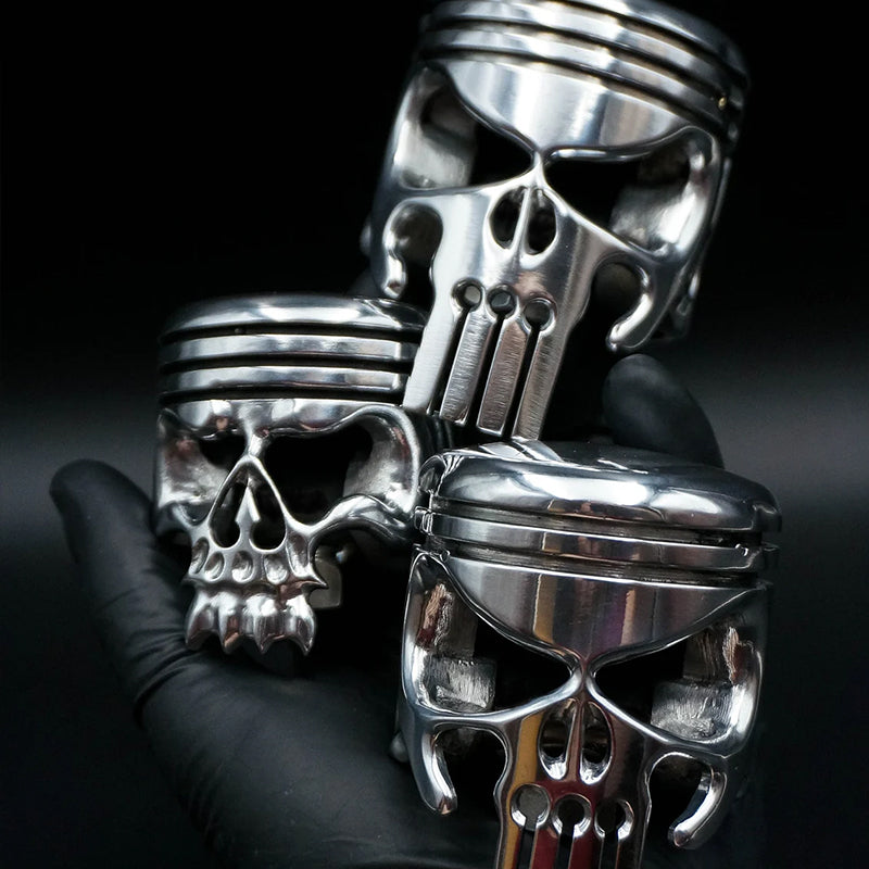 Piston Art Skull Keychain, Piston Skull Motorcycle Keychain Pendant Flashlight Bottle Opener
