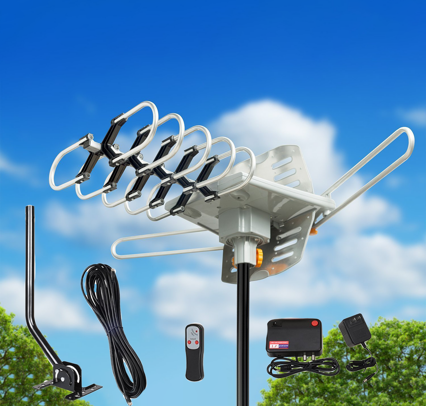990 Mile Long Range Outdoor TV Digital Antennas, 360° Rotation Amplified Smart HD TV Exterior Rooftop Booster Antena For Local Channels Sale