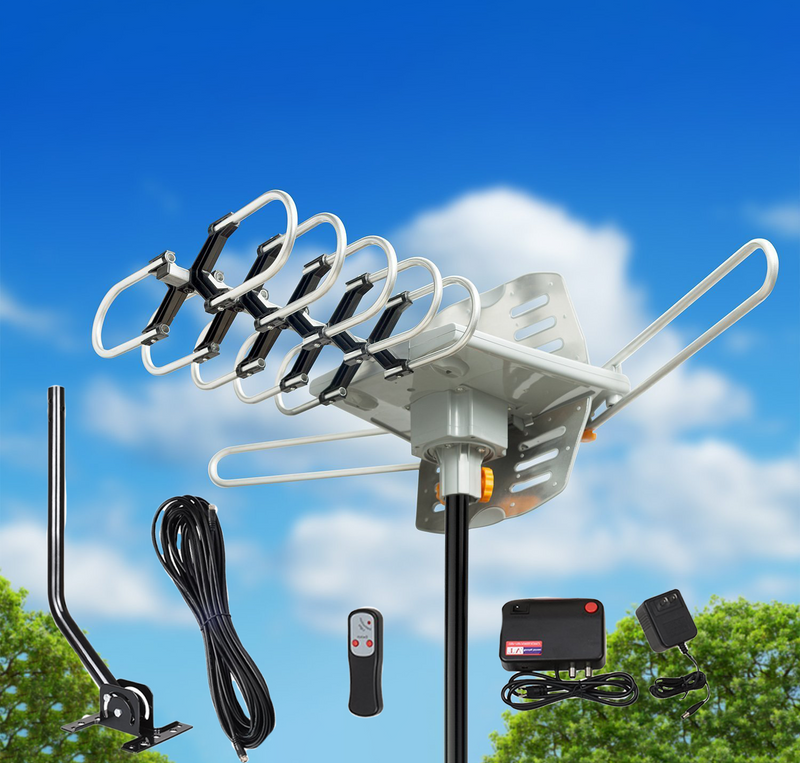 990 Mile Range Outdoor TV Antenna, 360° Motorized Rotaion Amplified HDTV 1080P 4K