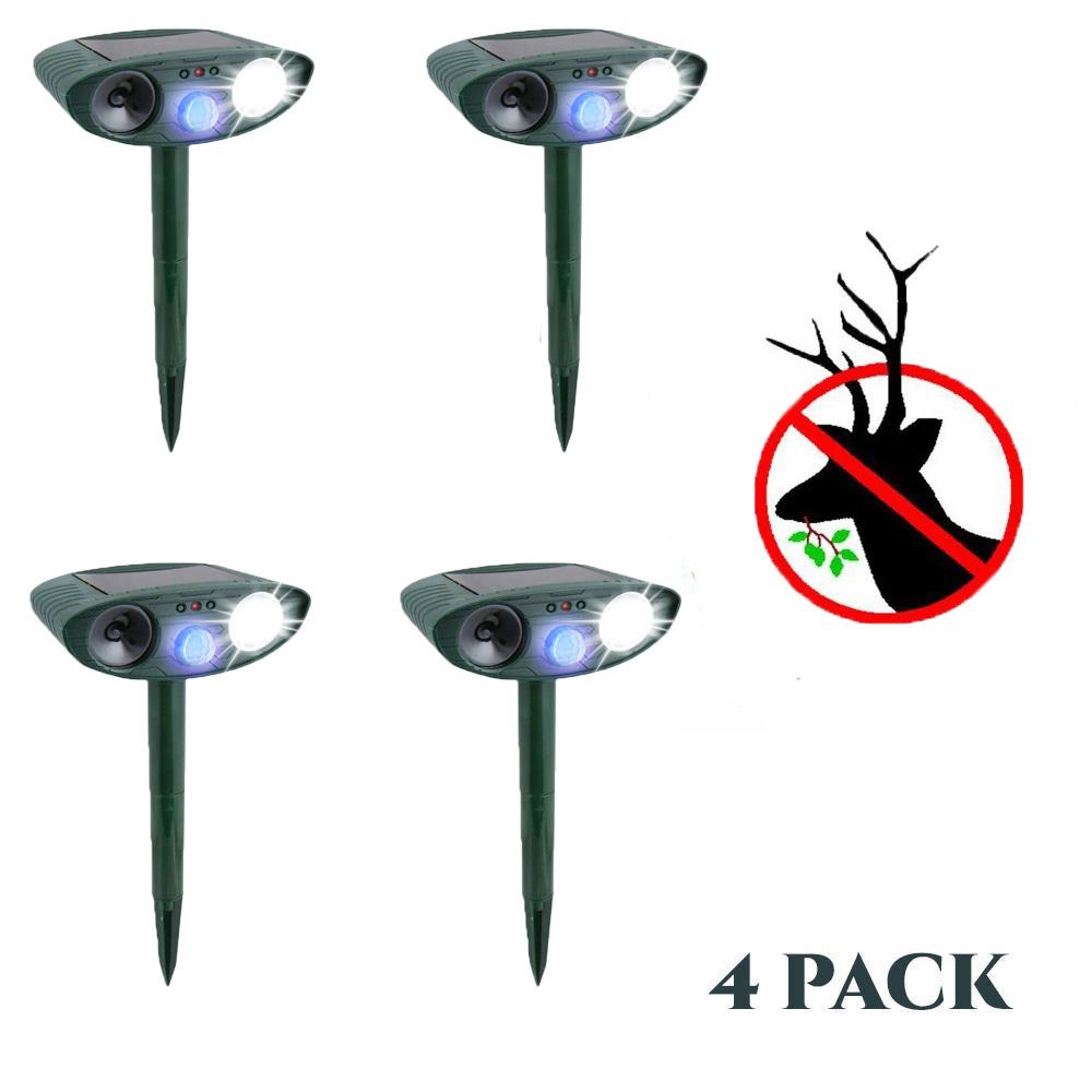 Ultrasonic Deer Repeller - PACK OF 4 - Solar Powered - Flashing Light- Get Rid of Deer in 48 Hours or It's FREE
