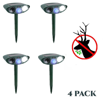 Ultrasonic Deer Repeller - PACK OF 4 - Solar Powered - Flashing Light- Get Rid of Deer in 48 Hours or It's FREE