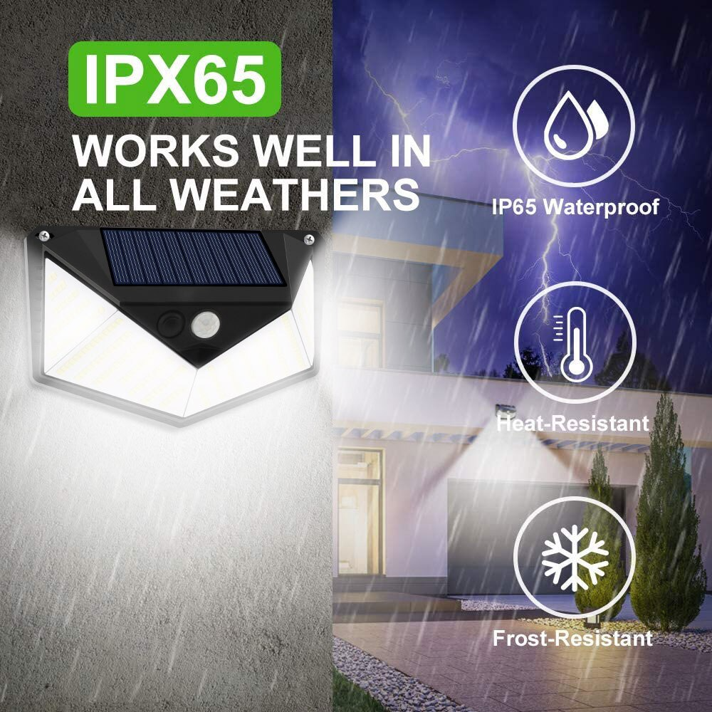 Outdoor Solar Light - Wall Light 100 LEDs Wireless Solar Motion Sensor Security Lights with 270° Wide Angle IP65 Waterproof